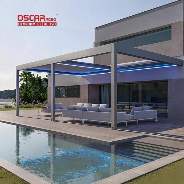 2021 Waterproof Aluminum Pergola with Bioclimatic Function Polycarbonate Roof System Garden Patio Backyard Retractable Pergola