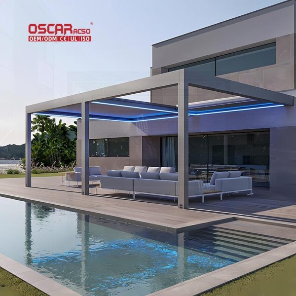 Outdoor Bioclimatic Waterproof Adjustable Shading Aluminium Louvered Structure Garden Patio Backyard Use Retractable Pergola