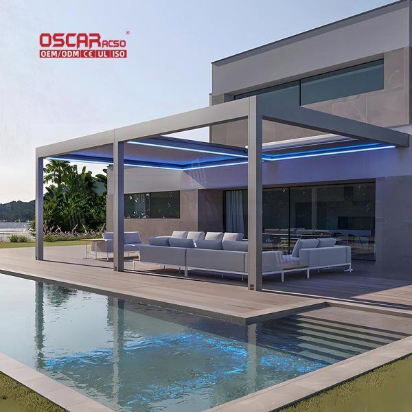 3X3M Motorized Extruded Aluminum Alloy Rainproof Metal Pergola Terrace Garden Patio Outdoor Retractable Pergola