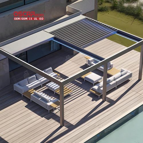 Outdoor Garden Waterproof 3X3M 12X20 Aluminium Gazebo Modern Manual Patio Backyard Lawn Retractable Pergola