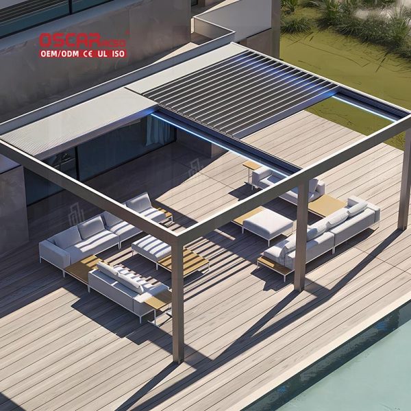 Lightweight Flexible Led Strip Lighting Kit Balcony Patio Garden Decorative Commercial Aluminium Pergola Retractable Pergola