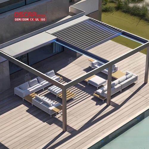 Factory Price Metal Electric Motorized Aluminum Louvers Covered Outdoor Patio Garden Pergola Roof Retractable Pergola