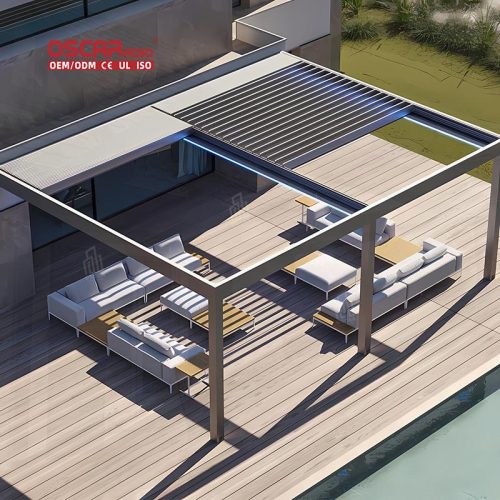 Modern Designs Electric Aluminum Pergola with Side Sun Screen Swimming Pool Outdoor Areas Retractable Pergola