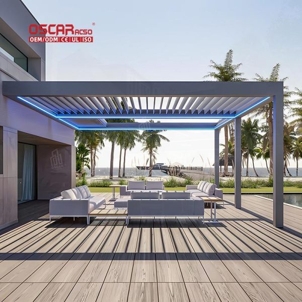 Bioclimatic Waterproof Aluminium Outdoor Shade Structure Garden Patio Terrace Retractable Pergola