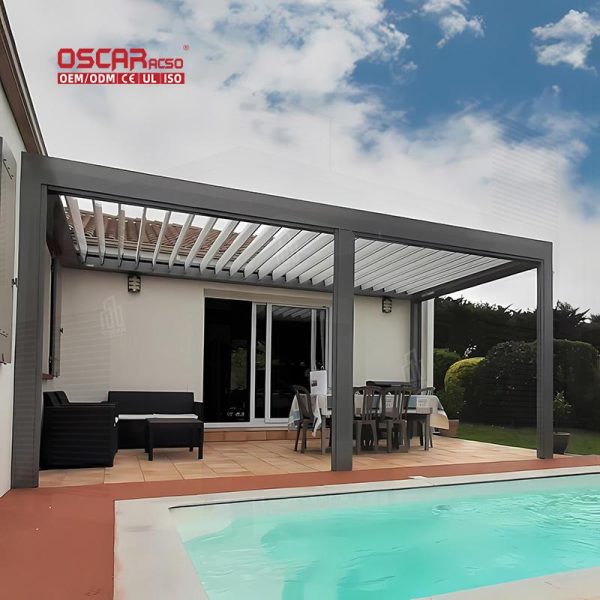 Adjustable Aluminium Louvered Roof with Led Light Waterproof Motorized Garden Patio Backyard Outdoor Retractable Pergola