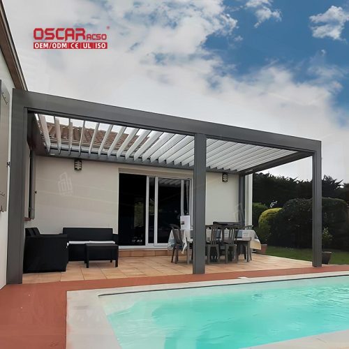 Modern Waterproof Aluminum Pergola Awning Louvers Patio Garden Poolside Outdoor Shading and Ventilation Retractable Pergola