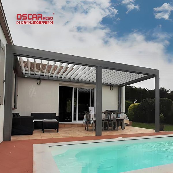 Aluminum Louvre Roof Garden Pergola System with Led Lights Backyard Patio and Balcony Outdoor Decor Retractable Pergola
