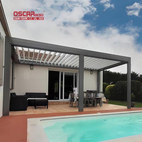 Rainproof Adjustable Aluminum Electric Louver Garden Patio Balcony Outdoor Retractable Pergola