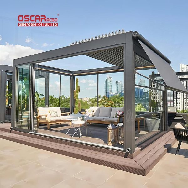 3Mx4M Sustainable Waterproof Aluminum Pergola Gazebo with Adjustable Louvre Roof Garden Patio Backyard Retractable Pergola