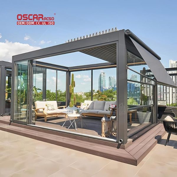 Customizable Aluminium Pergola Electric Patio Roof System with Adjustable Louvers Garden Backyard Poolside Retractable Pergola