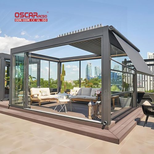 Waterproof Motorized 3X3M 3X4M Aluminum Louver Outdoor Patio Bioclimatic Pergola Garden Backyard Deck Retractable Pergola