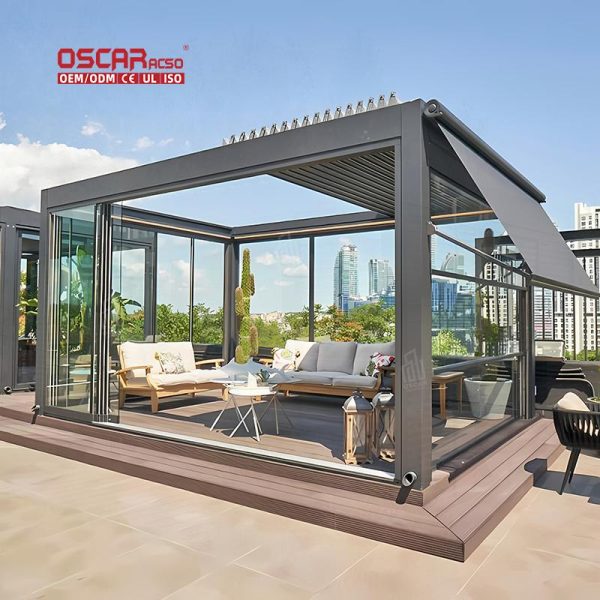 Motorized Adjustable Aluminum Patio Louvered Roof Garden Backyard Outdoor Retractable Pergola