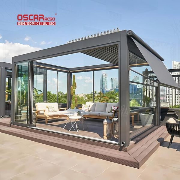 Aluminium Louvre Pergola Kit Led Strip Light Commercial Outdoor Garden Patio Retractable Pergola
