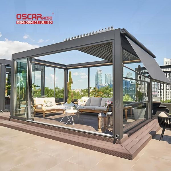 Electric Outdoor Waterproof Motorized Opening Aluminum Sunshade Garden Patio Balcony Retractable Pergola