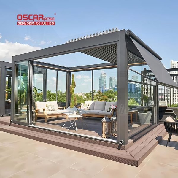 Gazebo Waterproof Motorized Louvered Roof Bioclimatic Aluminium Pergola Ideal Gardens Patios Backyards Retractable Pergola