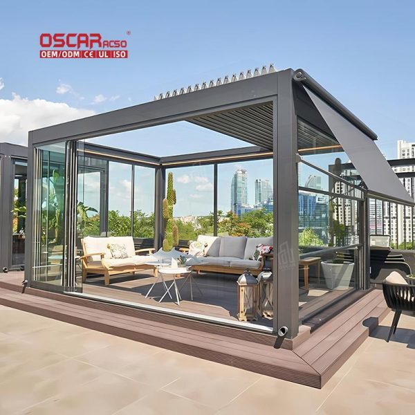 High Quality Waterproof Outdoor Aluminium Gazebo Garden Patio Backyard Ideal Leisure Relaxation Retractable Pergola
