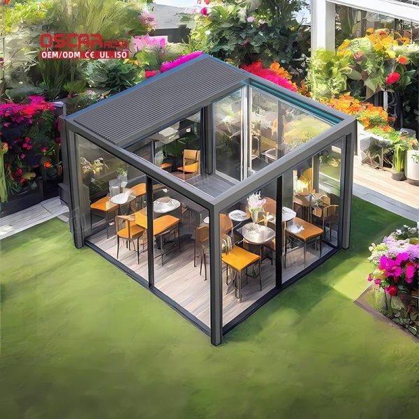 Waterproof Louvered Aluminum Roof System Garden Pavilion with Led Lights Ideal Backyard Patio Balcony Retractable Pergola