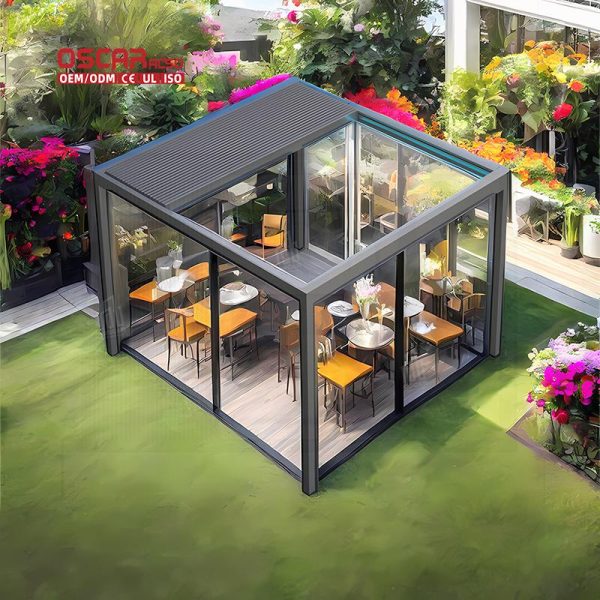 Outdoor Waterproof Aluminum Louvered Roof Patio Deck with Led Lighting Suitable Backyard Garden Party Retractable Pergola