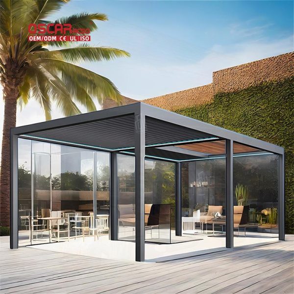 4X3 Aluminum Louvered Outdoor Garden Awning Kits Patio Balcony Yard Bioclimatic Pergola Roof System Retractable Pergola