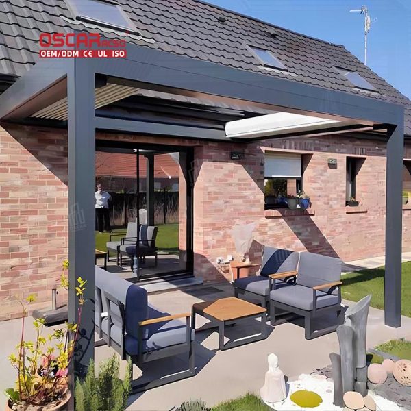 Outdoor Waterproof Motorized Carport with Canopy Conservatory Patio Garden Retractable Pergola