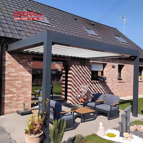 Waterproof Sunshade Aluminum Prefab Louver Roof Cover System Garden Patio Backyard Retractable Pergola