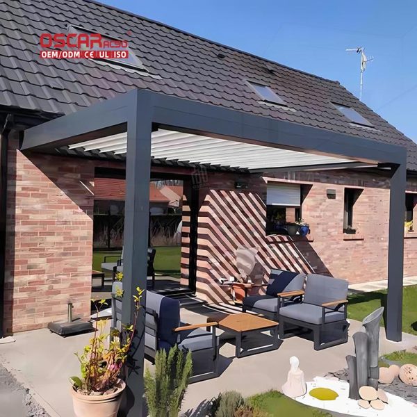 Rainproof Bioclimatic Aluminum Louver Pergola Customized Outdoor Furniture Patio Garden Outdoor Use Retractable Pergola