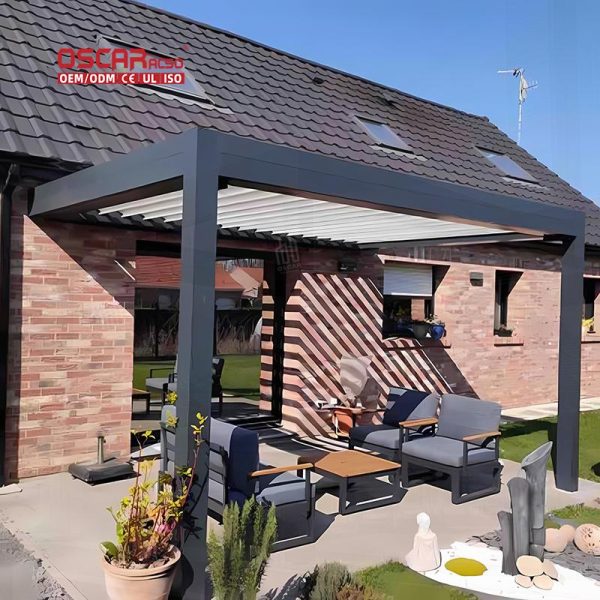 Aluminium Louvered Bioclimatic Shade Structure with Weather  Sensing Function Garden Patio Balcony Retractable Pergola