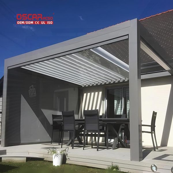 Factory Price Aluminum Motorized Louvered Outdoor Bioclimatic Shading Structure Garden Patio Balcony Retractable Pergola