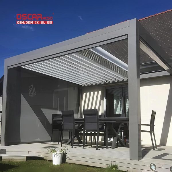 Waterproof Sustainable Aluminum Patio Deck Louver Roof Electric Pergola Awning Outdoor Bioclimatic Spaces Retractable Pergola