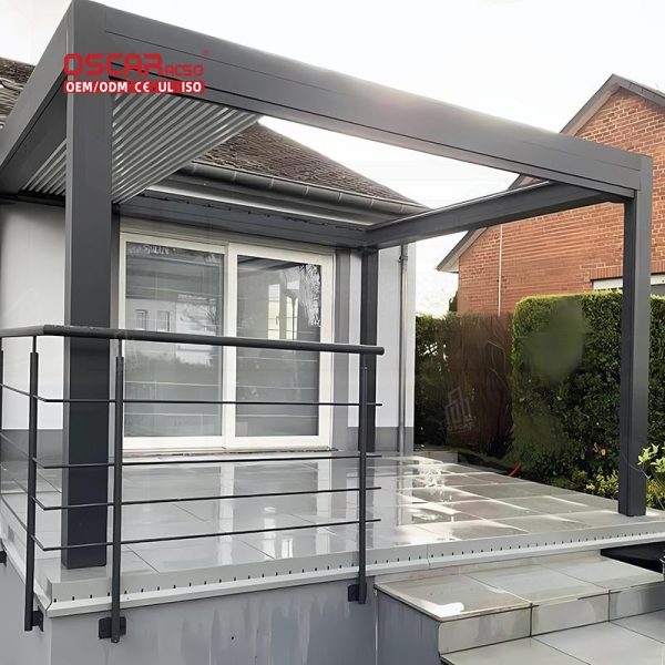 Outdoor Adjustable Aluminum Louvre Roof Kit Garden Patio Backyard Shading and Ventilation System Retractable Pergola