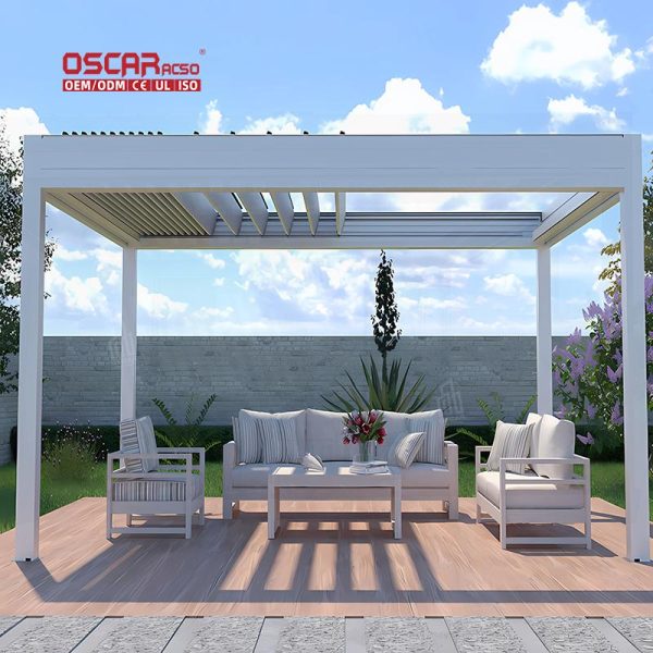 Large Aluminium Motorized Patio Structure with Led Backyard Garden and Outdoor Gathering Retractable Pergola