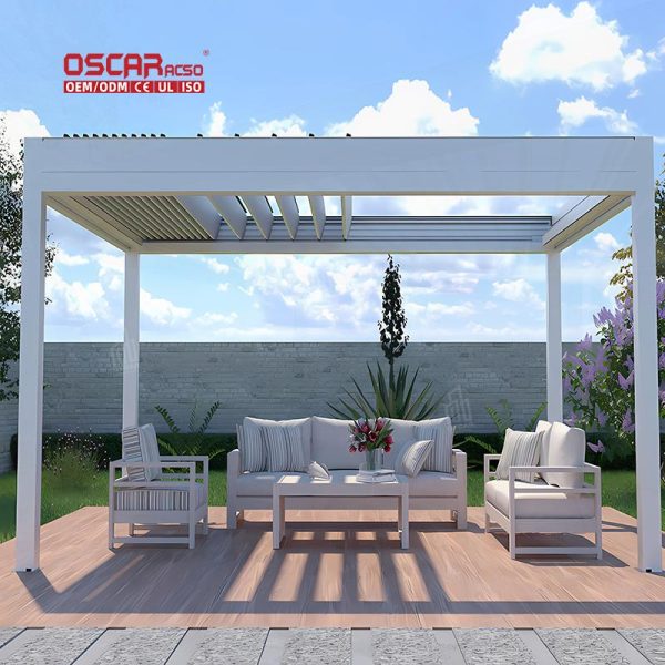 Outdoor Electric Carport with Bioclimatic Function Patio Garden Yard Portable Aluminium Structure Retractable Pergola