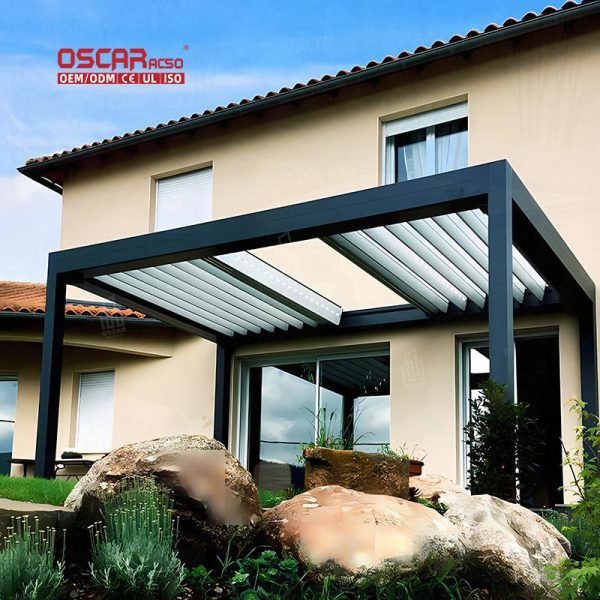 Waterproof Motorized Louver Roof System Kits Outdoor Garden and Patio Bioclimatic Aluminium Structure Retractable Pergola