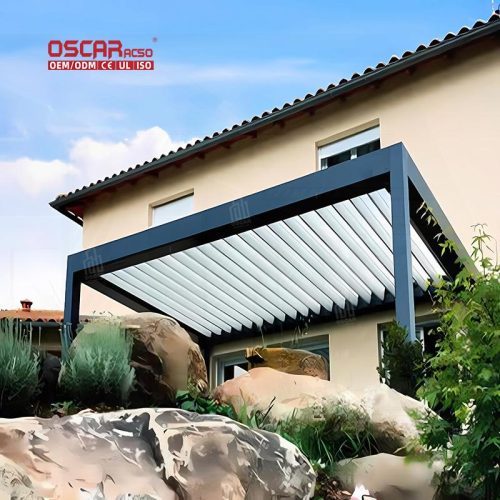 Automatic Outdoor Aluminum Pergola with Electric Louver Roof Garden Patio Backyard Retractable Pergola