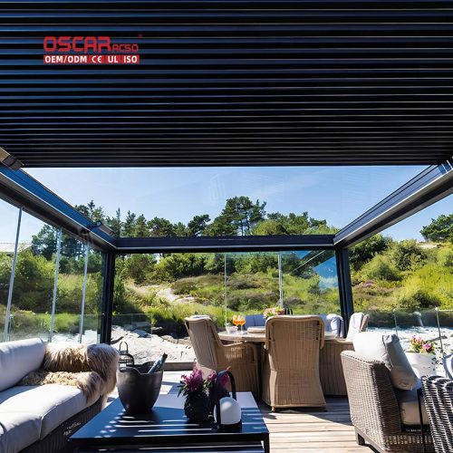 Outdoor Waterproof Sun Protection Louvered Metal Roof Structures Garden Patio Balcony Retractable Pergola