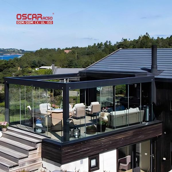 installed Remote  Controlled Outdoor Bioclimatic Aluminium Structure with Sun Screen Garden Patio Balcony Retractable Pergola