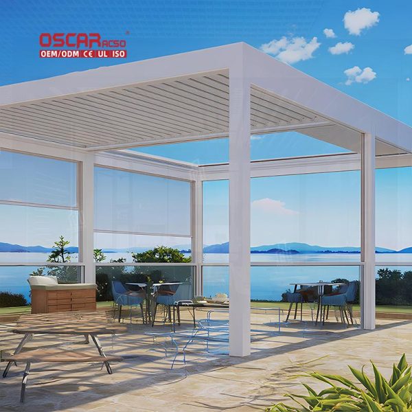 Garden Yard Terrace Roof Event Waterproof Adjustable Bioclimatic Louvered Aluminum Gazebo Pergola Awning Retractable Pergola