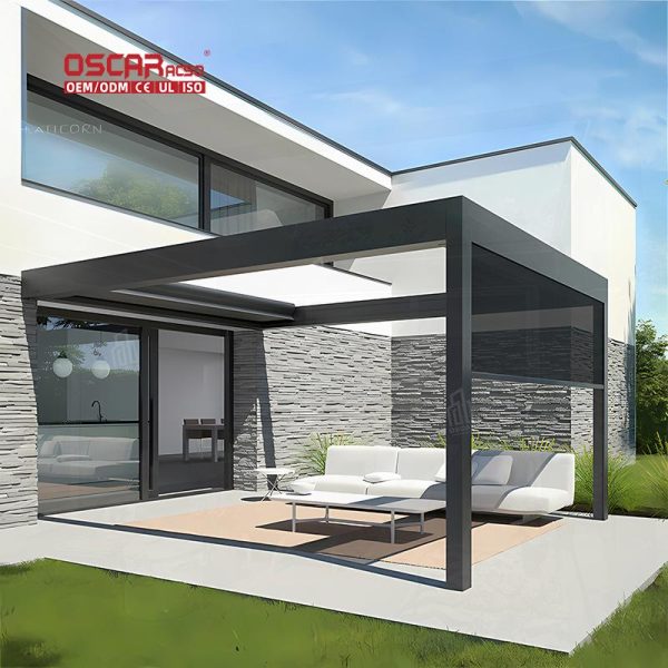 Waterproof Motorized Bioclimatic Louvered Pergola Awning Systems Patio Garden Poolside Retractable Pergola