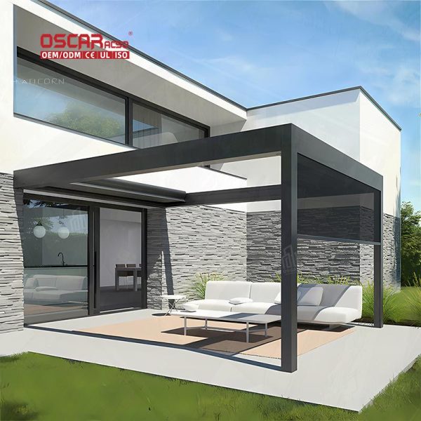 Large Aluminium Motorized Patio Electric Pergola with Led Backyard Garden Outdoor Retractable Pergola