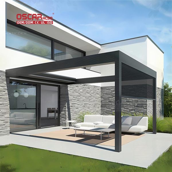 4X6 Motorized Retractable Outdoor Aluminum Louvered Roof Gazebo Garden Automatic Waterproof Pergola Retractable Pergola