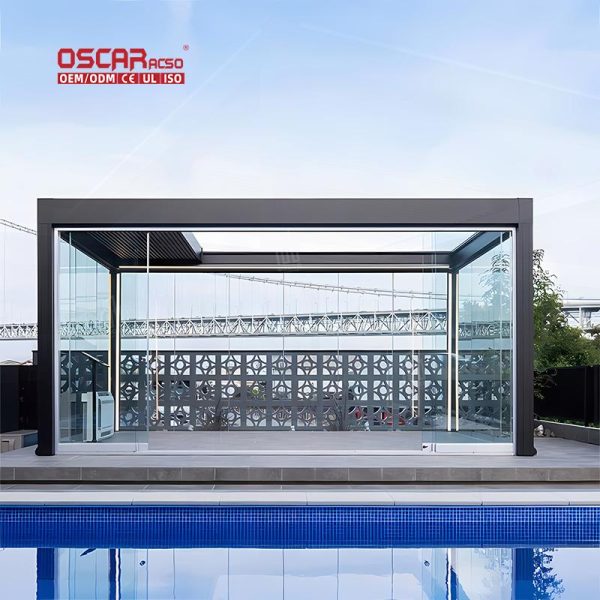 Customized Waterproof Louvered Outdoor Aluminium Arches Garden Patio and Poolside Retractable Pergola