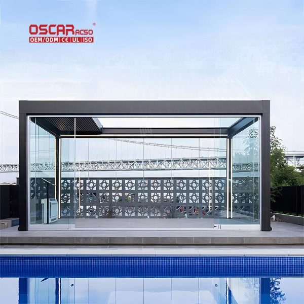 Adjustable Folding Outdoor Aluminum Louvre Roof Kit Garden Patio Poolside Retractable Pergola