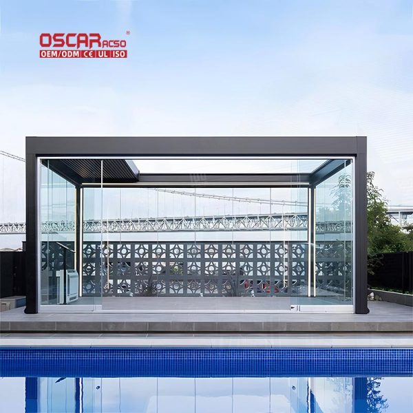 Automatic Remote – Controlled Electric Opening Louvered Roof Metal Awning Garden Patio Balcony Retractable Pergola