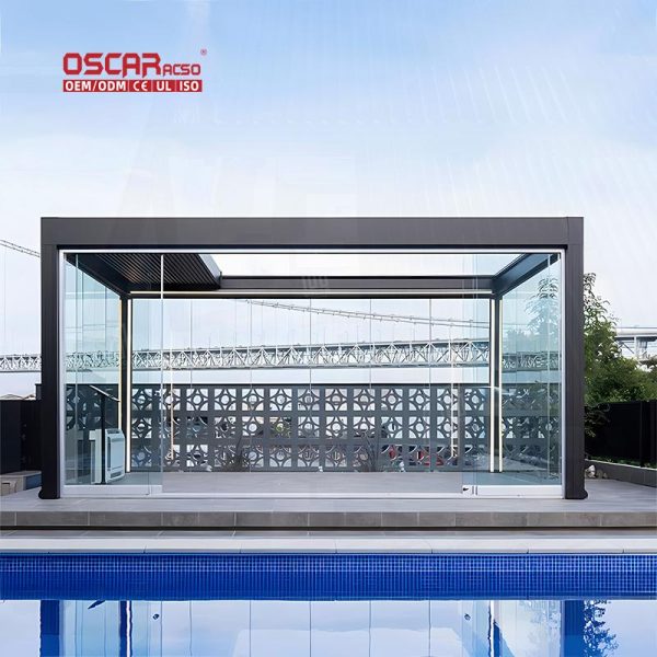 Outdoor Automatic Motorized Waterproof Patio Balcony Cover Steel Gazebo Garden Terrace Backyard Retractable Pergola