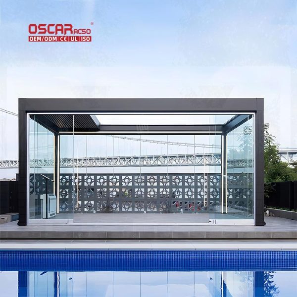 Waterproof Louvered Aluminum Roof Gazebo Patio Backyard Terrace with Adjustable Feature and Modern Design Retractable Pergola