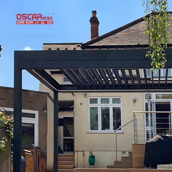 Aluminum Gazebo Pergola with Motorized Adjustable Louvers Garden Patio Backyard Customizable Durable Retractable Pergola