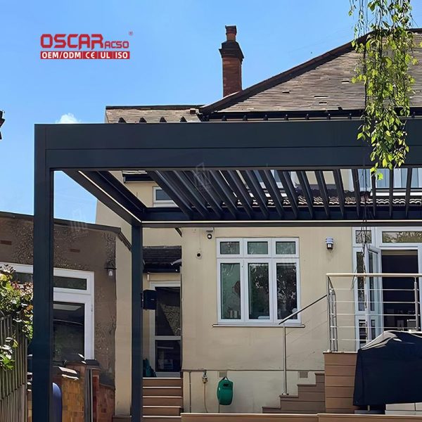 Adjustable Sliding Screen Waterproof Motorized Outdoor Aluminum Pergola with Louvers Garden Patio Balcony Retractable Pergola