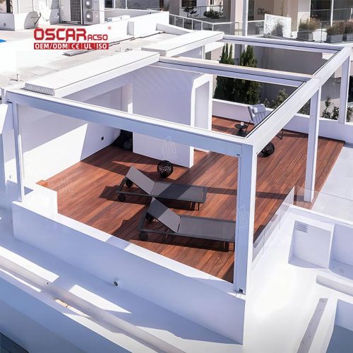 Outdoor Remote - Controlled Waterproof Sliding Shade Patio Balcony Yard Aluminum Pergola Curtain Alternative Retractable Pergola