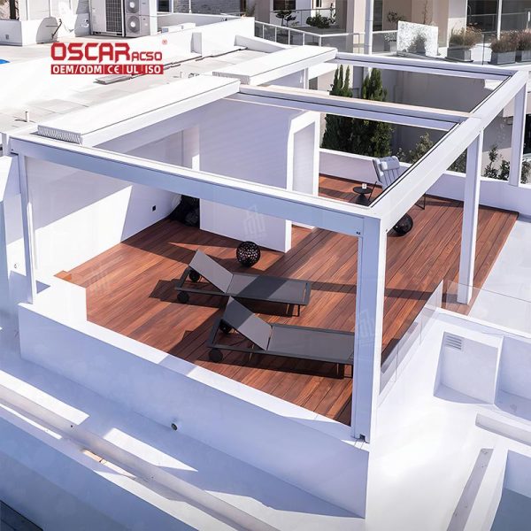 Retractable Aluminum Louvered Roof For Patio Deck Outdoor Waterproof with Led For Garden Terrace Balcony Retractable Pergola