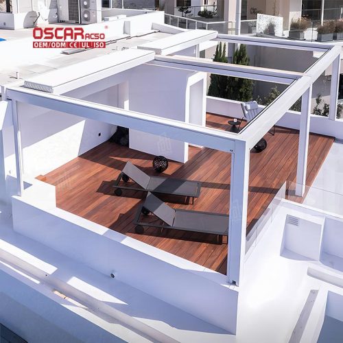 Automatic Waterproof Aluminum Louvered Pergola with Led Lights Patio Terrace Outdoor Sun Shading and Shelter Retractable Pergola